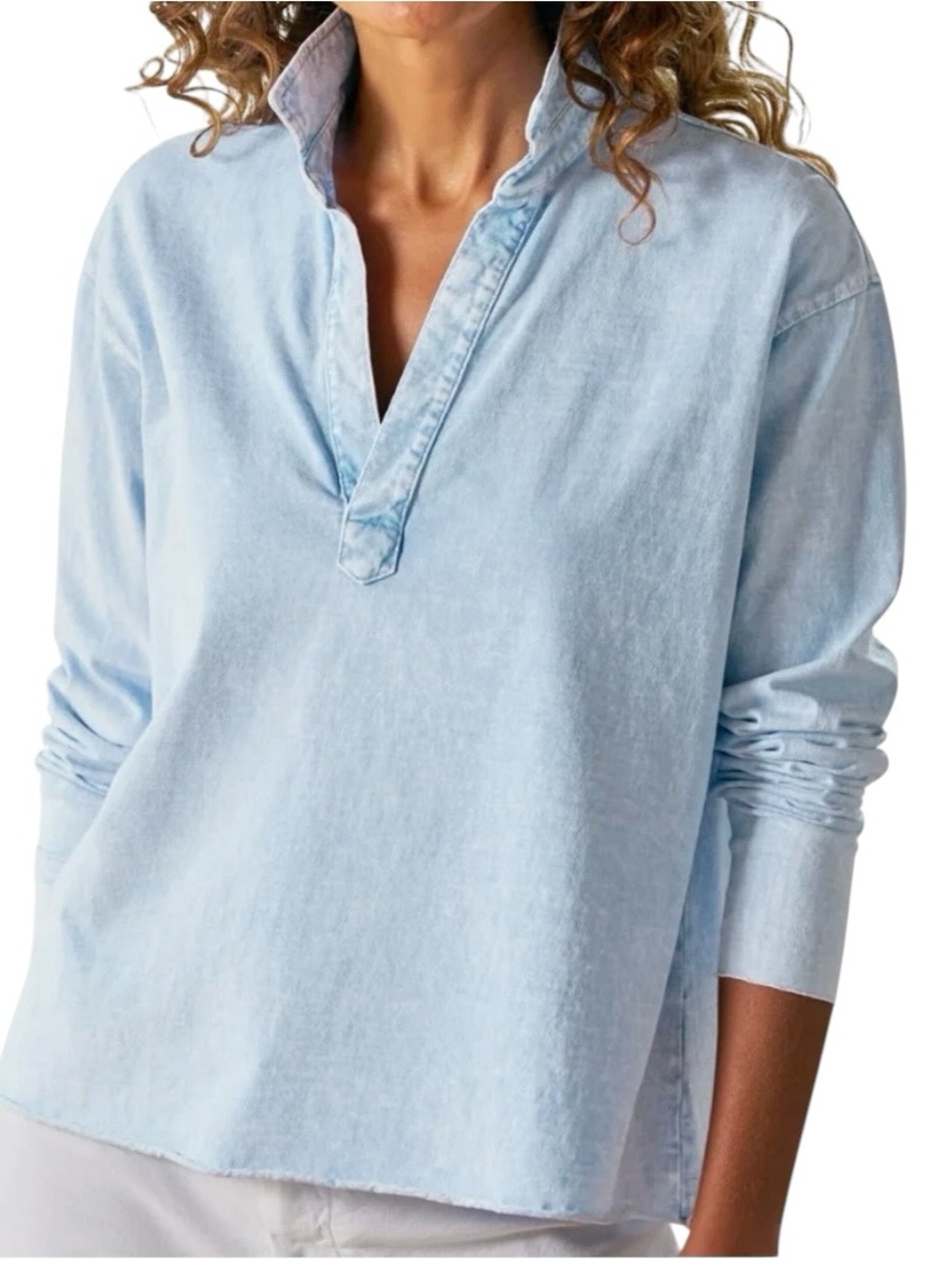 Frank & Eileen Patrick Popover Henley  Mineral Blue S Bleached - See Description